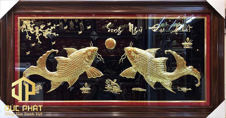 tranh đôi cá dát vàng cao cấp