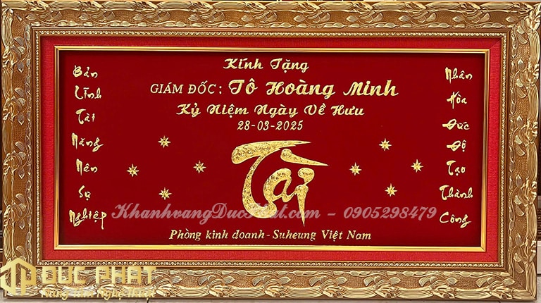 khánh vàng chữ Tài tặng sếp về hưu