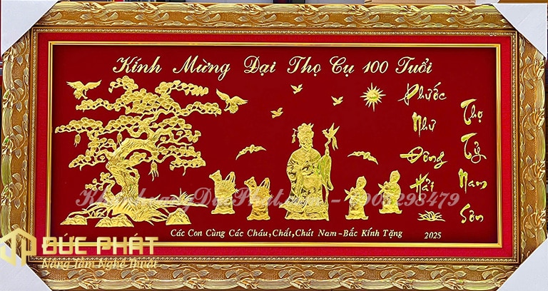 tranh khánh vàng mừng thọ cụ bà 100 tuổi