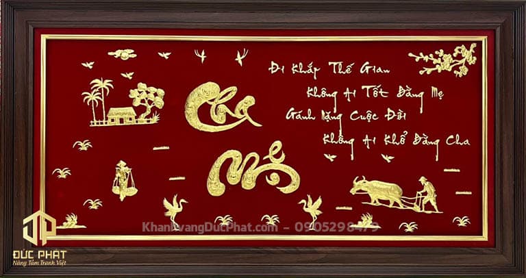 Tranh thư pháp cha mẹ dát vàng 