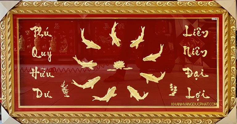 tranh Niên Niên Hữu Dư khung vàng 